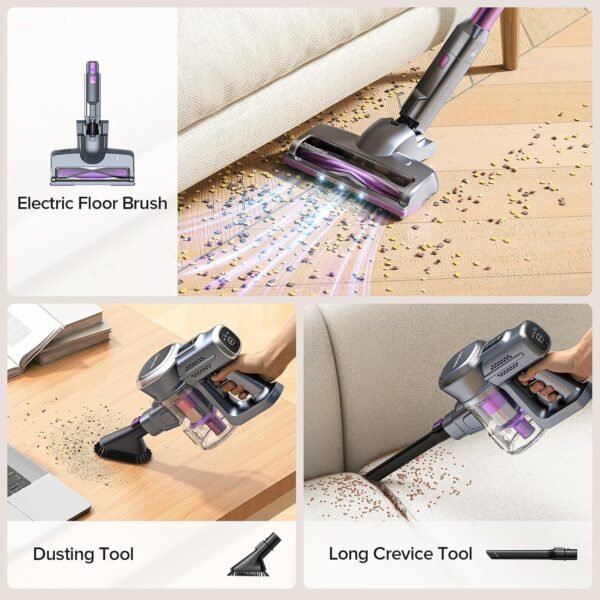 Lubluelu-Cordless Self-Standing Vacuum Cleaner, 25KPa leistungsstarke Saugkraft, 220W Stick Hoover für Tierhaare, Hartböden und Teppiche, 600ml Mülleimer - Bild 6
