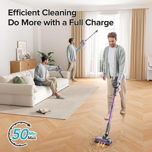Lubluelu-Cordless Self-Standing Vacuum Cleaner, 25KPa leistungsstarke Saugkraft, 220W Stick Hoover für Tierhaare, Hartböden und Teppiche, 600ml Mülleimer - Bild 3